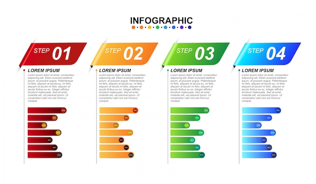3d infographic design template for business 4 step options with chart. Premium Vector