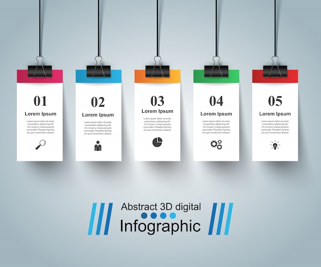 3d infographic design template and pin Premium Vector