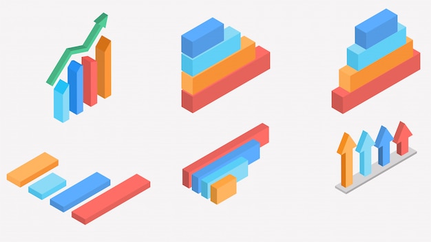 3d isometric of colorful pie chart collection. Premium Vector