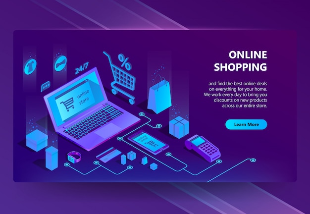 Free Vector  3d isometric ecommerce site, online store