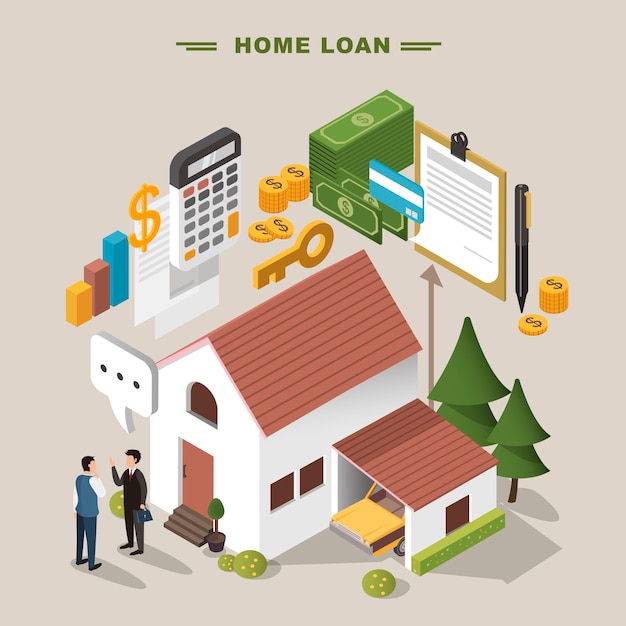 Premium Vector | 3d isometric flat design home loan concept