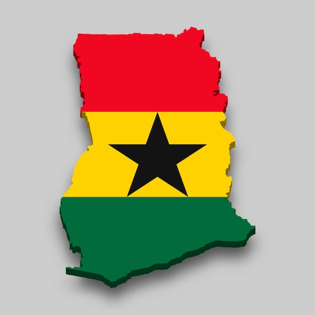 Premium Vector  3d isometric map of ghana with national flag.