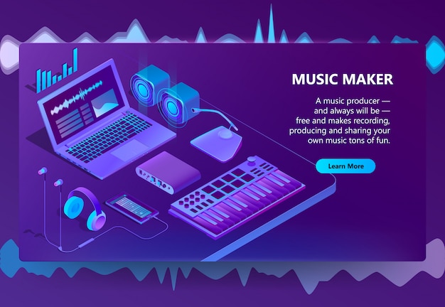 Download 3d isometric site for music making | Free Vector
