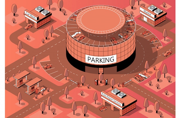 3d isometric territory with multi-storey parking Free Vector