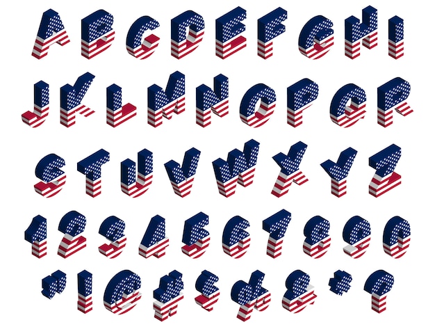 Download 3d isometric usa flag font, letters, numbers, symbols and ...