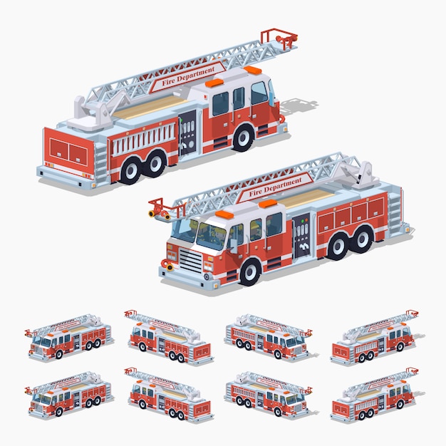 Download 3d lowpoly isometric fire truck Vector | Premium Download