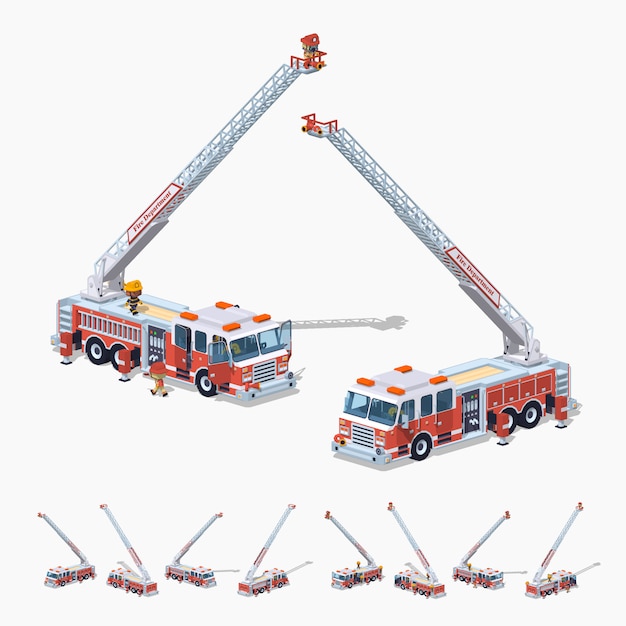 Download 3d lowpoly isometric fire truck | Premium Vector