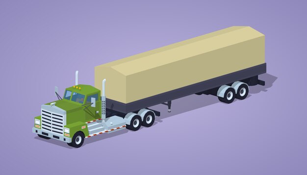 3d lowpoly isometric heavy truck and trailer with the tent ...