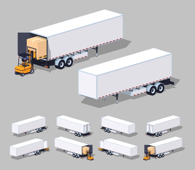 Download 3d lowpoly isometric large white cargo trailer. loading or ...