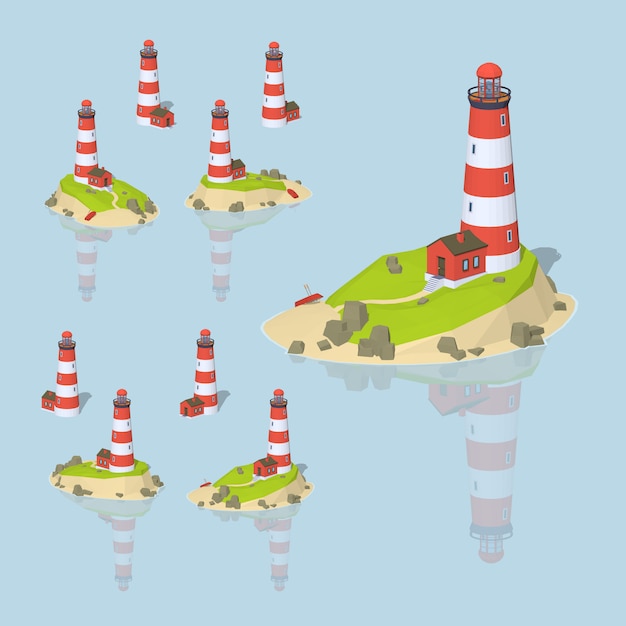 3d lowpoly isometric lighthouse Premium Vector