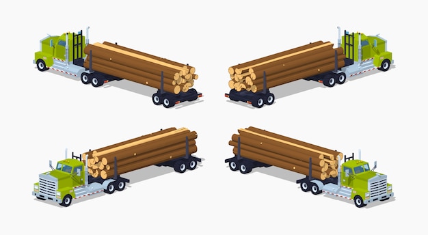 Download 3d lowpoly isometric log truck with the pile of logs ...