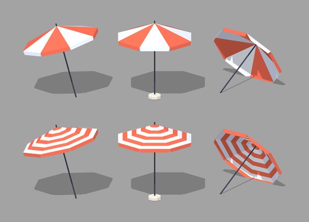 3d lowpoly isometric sun umbrellas Vector | Premium Download