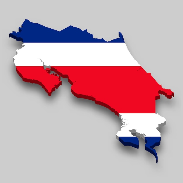 Premium Vector | 3d map of costa rica with national flag.