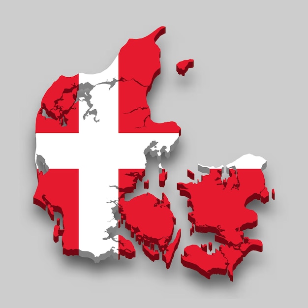 Premium Vector 3d Map Of Denmark With National Flag   3d Map Denmark With National Flag 97886 6559 