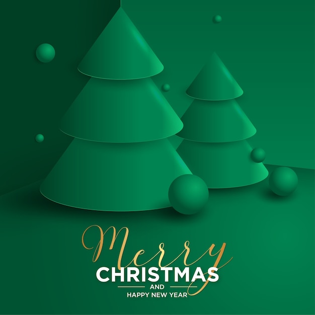 リアルな3dクリスマスツリーと3dメリークリスマスと年賀状 無料のベクター