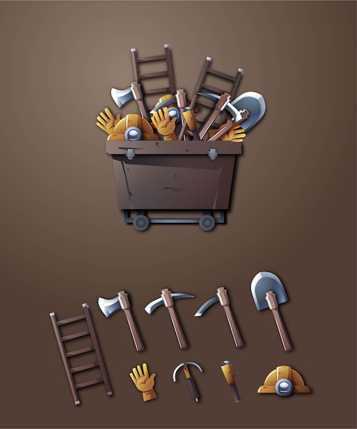 3d mining tools illustration set Premium Vector