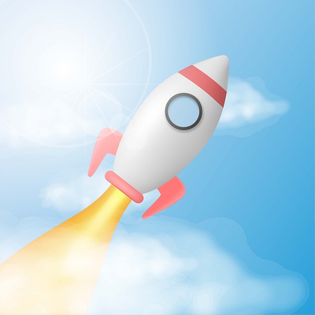 Download 3d model rocket launch on sky with sunlight and cloud | Premium Vector