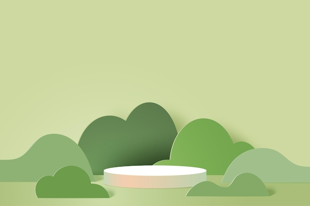 Download Premium Vector 3d Paper Cut Abstract Minimal Geometric Shape Template Background White Cylinder Podium On Green Nature Landscape