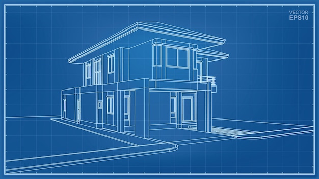 Premium Vector | 3d perspective wireframe of house exterior. vector ...