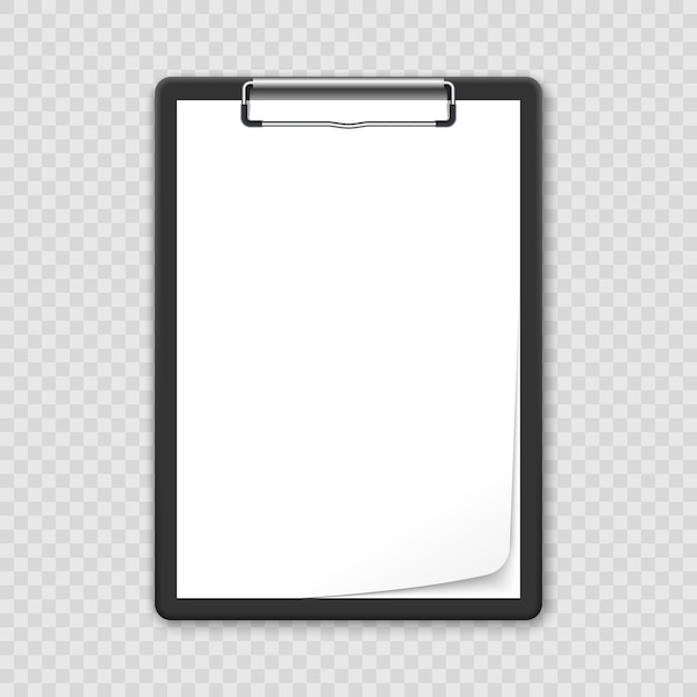 D Realistic Black Clipboard With Blank White Sheet Premium Vector