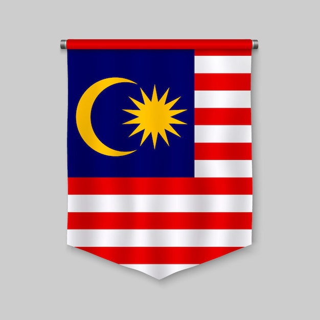 Premium Vector D Realistic Pennant With Flag Of Malaysia