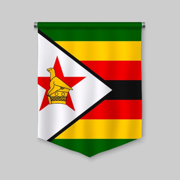 ジンバブエの国旗と3 Dのリアルなペナント プレミアムベクター