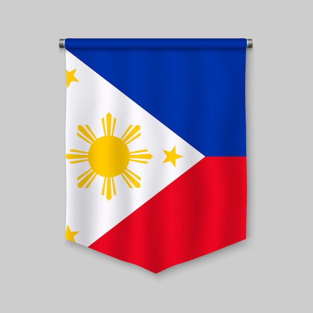 3d realistic pennant with flag of philippines Premium Vector