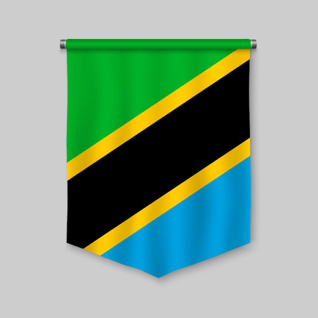 Premium Vector 3d Realistic Pennant With Flag Of Tanzania 