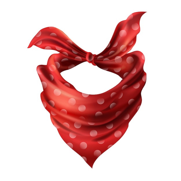 3dリアルなシルクの赤い首のスカーフ 点在したネクタイの生地 スカーレットバンダナ 無料のベクター