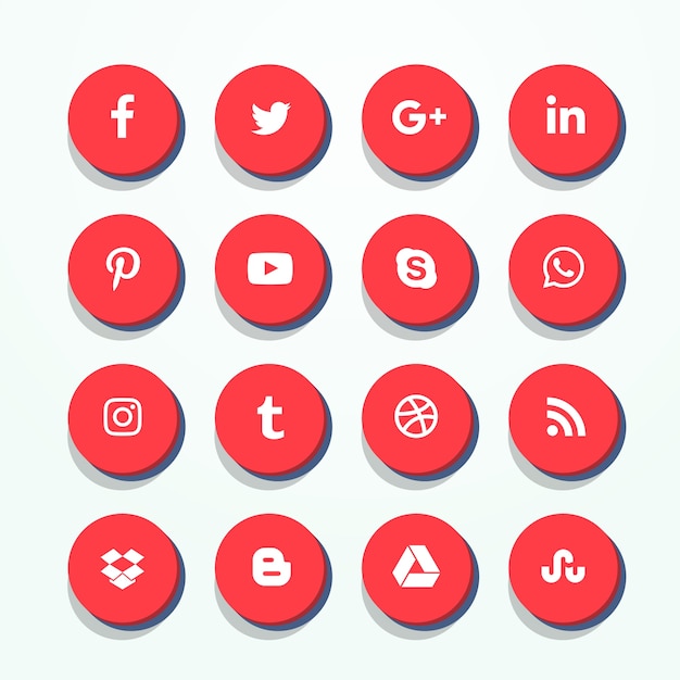 3d Red Social Media Icons Pack Vector Free Download