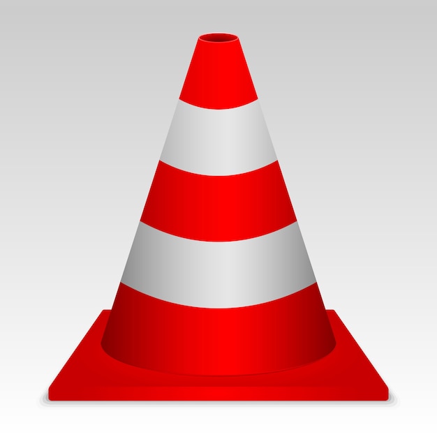 3d red traffic cone. vector sign Premium Vector