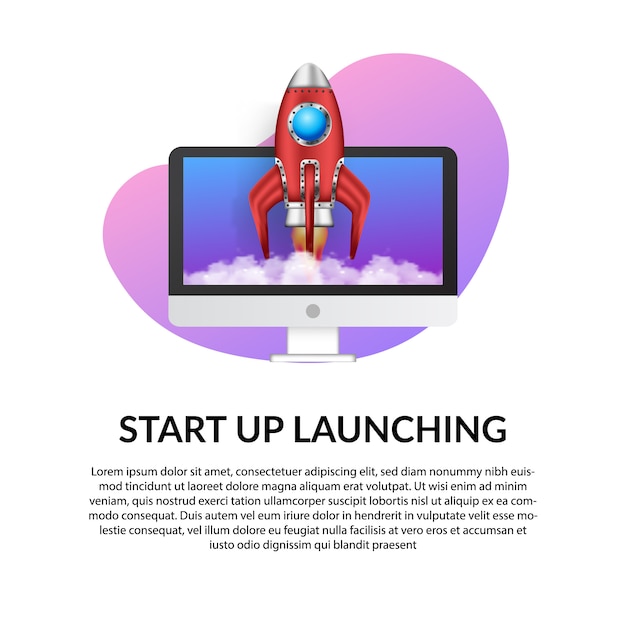 Download Premium Vector | 3d rocket launch with computer illustration concept