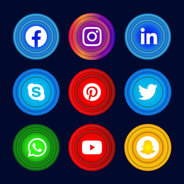 Premium Vector | 3d round social media icon button of facebook ...