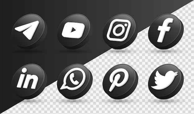 Premium Vector | 3d social media icons logos in modern black circle ...