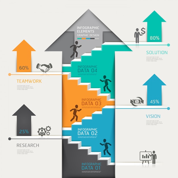 3d step up arrow staircase diagram business. Premium Vector