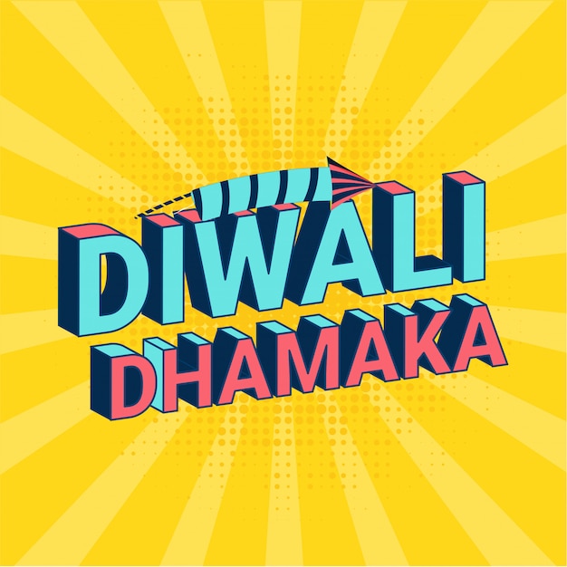 Premium Vector | 3d text diwali dhamaka on yellow rays background.