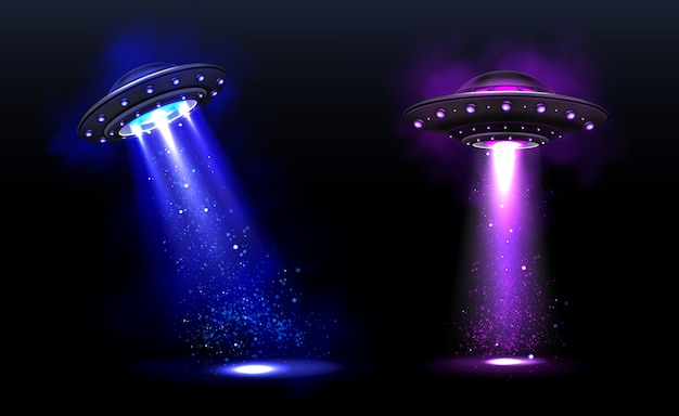 Free Vector | 3d ufo, vector alien space ships with blue and purple ...