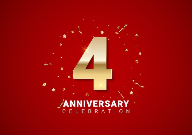 Premium Vector | 4 anniversary background with golden numbers, confetti ...