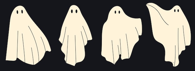 Premium Vector 4 Cute Ghost Characters Spooky Halloween Ghosts