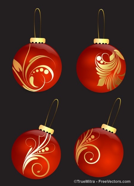 4 Red Christmas balls vector Vector | Free Download
