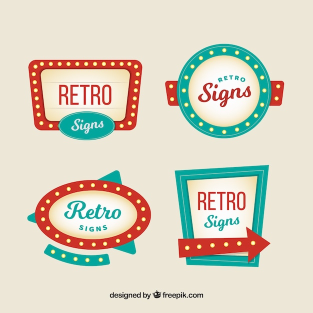 Download 4 vintage signs with lights Vector | Free Download