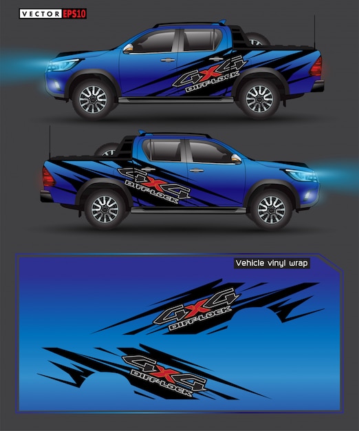 Premium Vector 4 Wheel Drive Truck And Car Decal Abstract Lines With Blue Background Design For Vehicle Vinyl Wrap