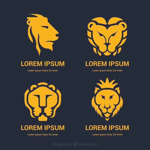 Download Free 4 Yellow Lion Logos On A Dark Background Free Vector Use our free logo maker to create a logo and build your brand. Put your logo on business cards, promotional products, or your website for brand visibility.