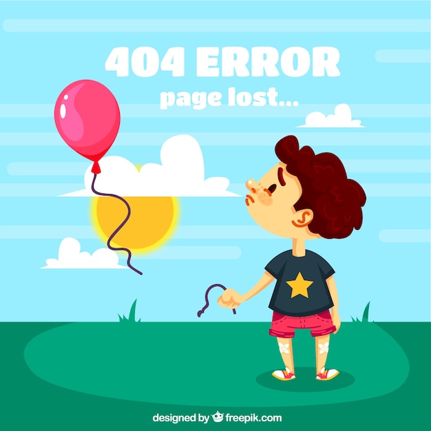 404 error background with sad child and
balloons