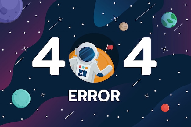 404 Error With Astronaut And Planet In Space Background Vector