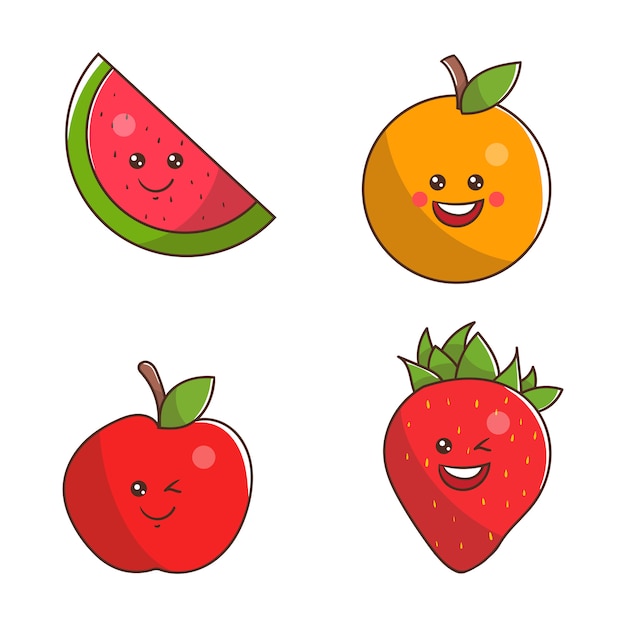 4フルーツかわいいキャラクター プレミアムベクター