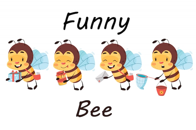 白い背景と分離4つの配信蜂のセット バケツでプレゼント 手紙 蜂蜜