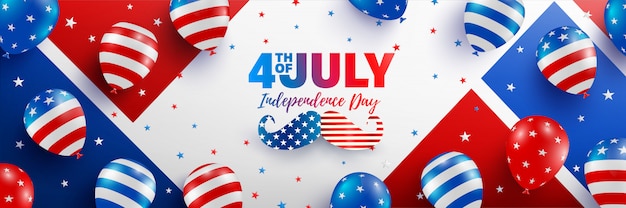 4th of july banner template. usa independence day celebration with american balloons flag. Premium Vector