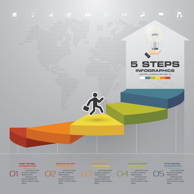 5 steps staircase infographic element for presentation. Premium Vector
