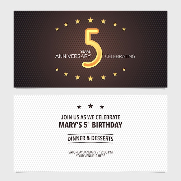 5周年記念招待状イラスト 5歳の誕生日カード パーティの招待状の抽象的な背景を持つデザインテンプレート要素 プレミアムベクター